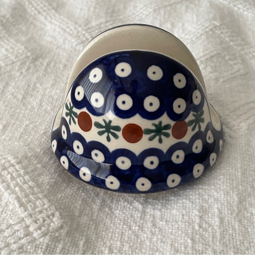 Handcrafted Polish Pottery Flowering Peacock Napkin Holder - Picture 6 of 10